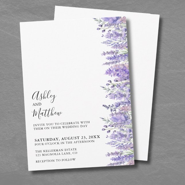 Invitation Elégante aquarelle moderne Mariage floral violet (Modern Elegant Watercolor Lavender Floral Wedding Invitation)