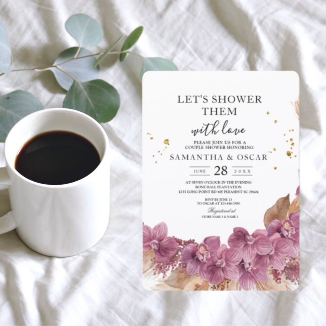 Invitation Elégante aquarelle moderne Orchidée rose & Pampas (Créateur téléchargé)