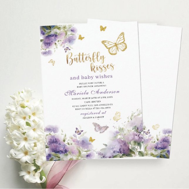 Invitation Elégante aquarelle moderne papillon baisers bébé S (Créateur téléchargé)
