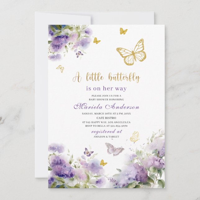 Invitation Elégante aquarelle moderne papillon baisers bébé S (Devant)