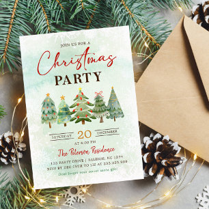 Invitation Elégante aquarelle Noël Arbre de Noël Fête