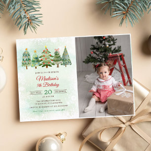 Invitation Elégante aquarelle Noël Arbre fête d'anniversaire