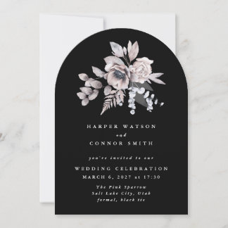 Invitation Elégante aquarelle noir floral Mariage Arch
