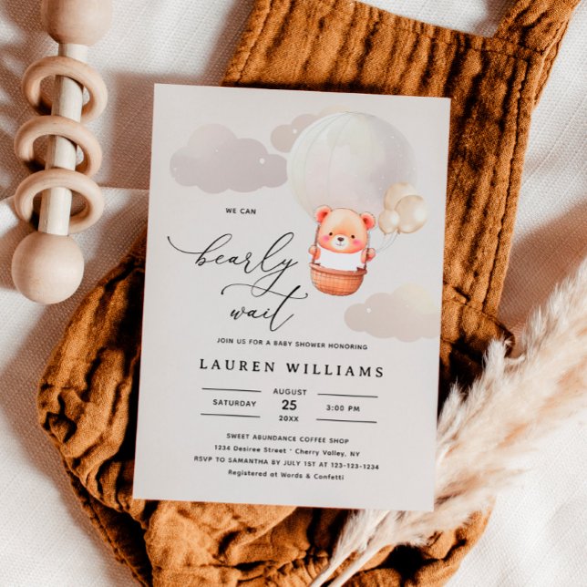 Invitation Elégante aquarelle Nous pouvons Bearly Wait Baby s (Créateur téléchargé)