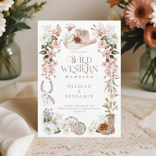 Invitation Elégante aquarelle occidentale Floral Cowboy Maria