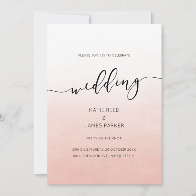 Invitation élégante aquarelle ombrée rose blush (Devant)