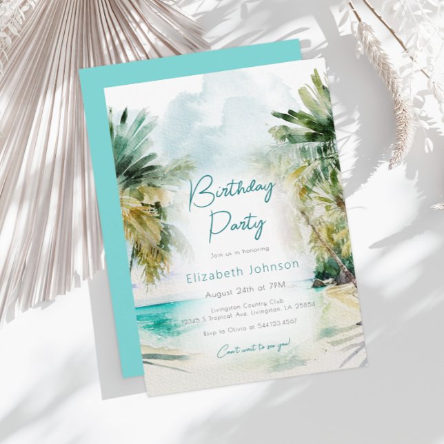 Invitation Elégante aquarelle Palm Trees Anniversaire Invitat (Créateur téléchargé)