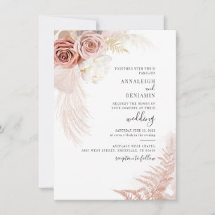 Invitation Elégante aquarelle Pampas Grass Mariage en terre c