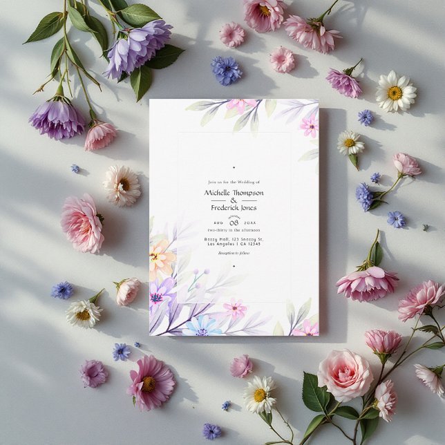 Invitation Elégante Aquarelle Pastel Charme Mariage floral (Elegant Pastel Watercolor Floral Wedding Charm Invitation)