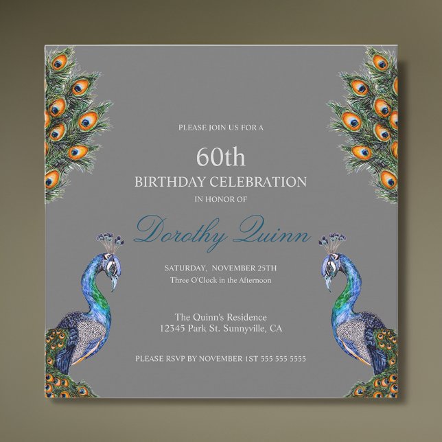 Invitation Elégante aquarelle Peacock Anniversaire (Créateur téléchargé)