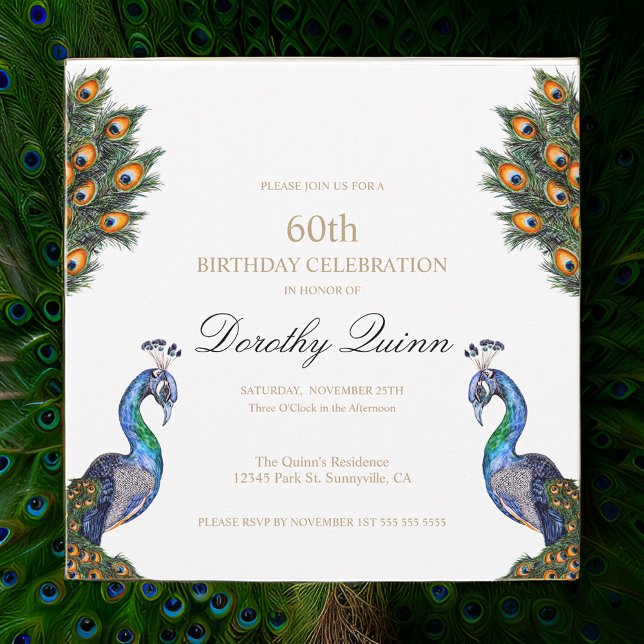 Invitation Elégante aquarelle Peacock Anniversaire (Créateur téléchargé)