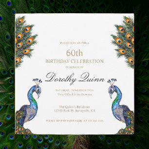 Invitation Elégante aquarelle Peacock Anniversaire