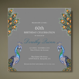 Invitation Elégante aquarelle Peacock Anniversaire