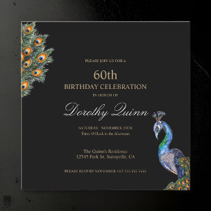 Invitation Elégante aquarelle Peacock Anniversaire
