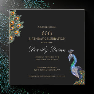 Invitation Elégante aquarelle Peacock Anniversaire