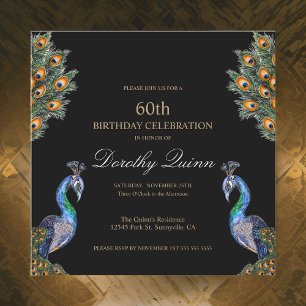 Invitation Elégante aquarelle Peacock Anniversaire