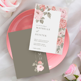 Invitation Elégante aquarelle Peoné rose en fleurs Floral