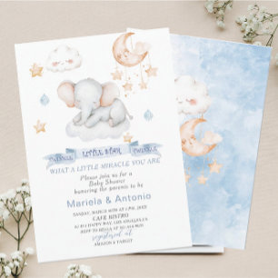 Invitation Elégante aquarelle Petit éléphant étoile Baby Show