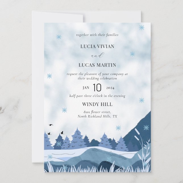 Invitation Elégante aquarelle Pine Mountain Mariage d'hiver (Devant)