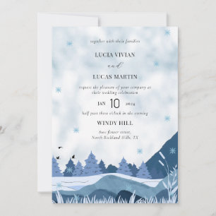 Invitation Elégante aquarelle Pine Mountain Mariage d'hiver