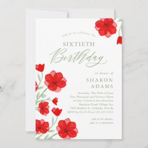 Invitation Elégante aquarelle Poppy Floral 60e anniversaire