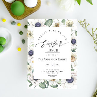 Invitation Elégante aquarelle printanière Florale Pâques Déje