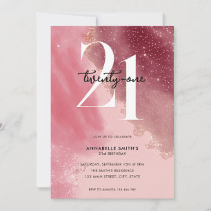 Invitation Elégante aquarelle rose 21e anniversaire