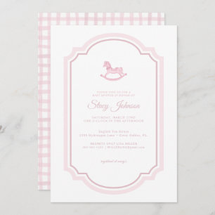 Invitation Elégante Aquarelle rose Baby shower à Cheval Rocse