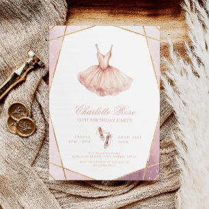 Invitation Elégante aquarelle rose Ballerina Anniversaire
