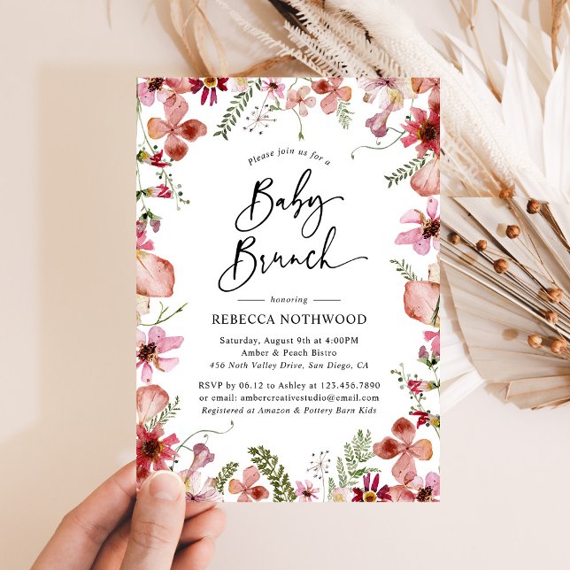 Invitation Elégante aquarelle rose bébé fille Brunch Douche (Créateur téléchargé)