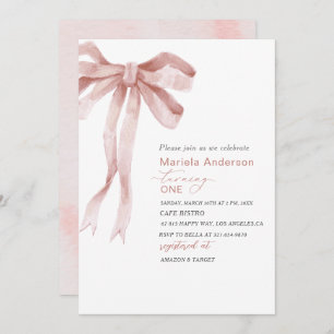 Invitation Elégante aquarelle rose Bow Girl Baby shower Invi