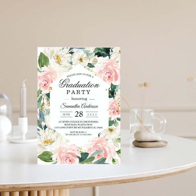 Invitation Elégante aquarelle rose et blanc Cadre floral (Créateur téléchargé)