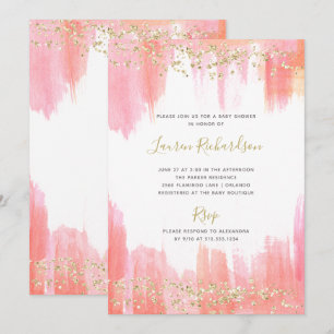 Invitation Elégante Aquarelle rose et or   Baby shower