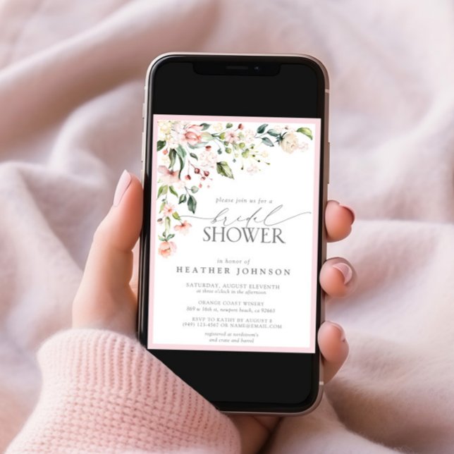 Invitation Elégante aquarelle rose Fête des mariées florale (Créateur téléchargé)