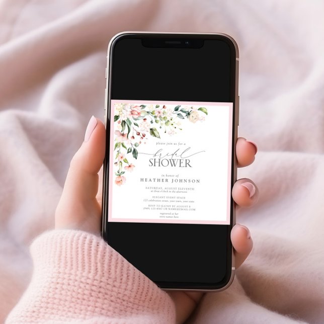 Invitation Elégante aquarelle rose Fête des mariées florale (Créateur téléchargé)