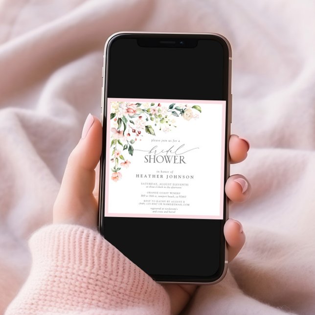 Invitation Elégante aquarelle rose Fête des mariées florale (Créateur téléchargé)