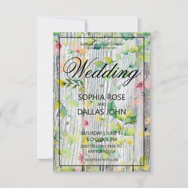 Invitation Elégante aquarelle rose fleur sauvage mariage rust (Devant)