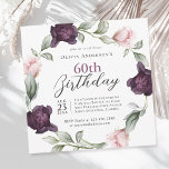 Invitation Elégante aquarelle Rose Floral 60e anniversaire<br><div class="desc">Une invitation douce et luxueuse à la fête du 60e anniversaire où le point central est une couronne de roses délicats d'aquarelle peints en rose doux et violets de prune riche entrelacée de sprigs de verdure. Ces éléments floraux encadrent votre texte avec une touche romantique et élégante. Avec un mélange...</div>