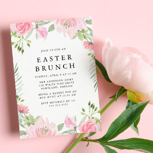 Invitation Elégante aquarelle rose Floral Brunch de Pâques