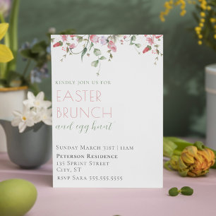 Invitation Elégante aquarelle rose Floral Brunch de Pâques