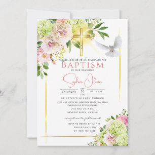 Invitation Elégante Aquarelle rose Floral Girl Baptism Invita