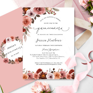 Invitation Elégante aquarelle rose Floral Quinceañera