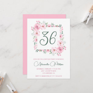 Invitation Elégante aquarelle rose florale 36e anniversaire
