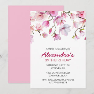Invitation Elégante aquarelle rose florale 39e anniversaire