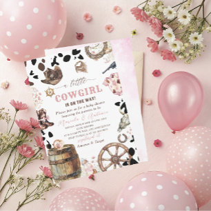 Invitation Elégante aquarelle rose petite fille Cowgirl Showe