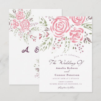 Invitation Elégante aquarelle Rose Romance