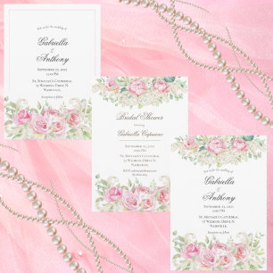 Invitation Elégante Aquarelle rose Rose Mariage vintage