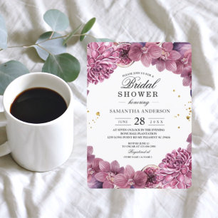 Invitation Elégante aquarelle rose & violet Orchidées & Figue