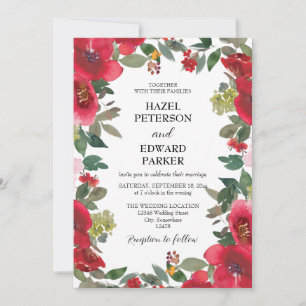 Invitation Elégante aquarelle Rouge Rose Floral Mariage