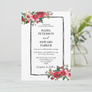Invitation Elégante aquarelle Rouge Rose Floral Mariage